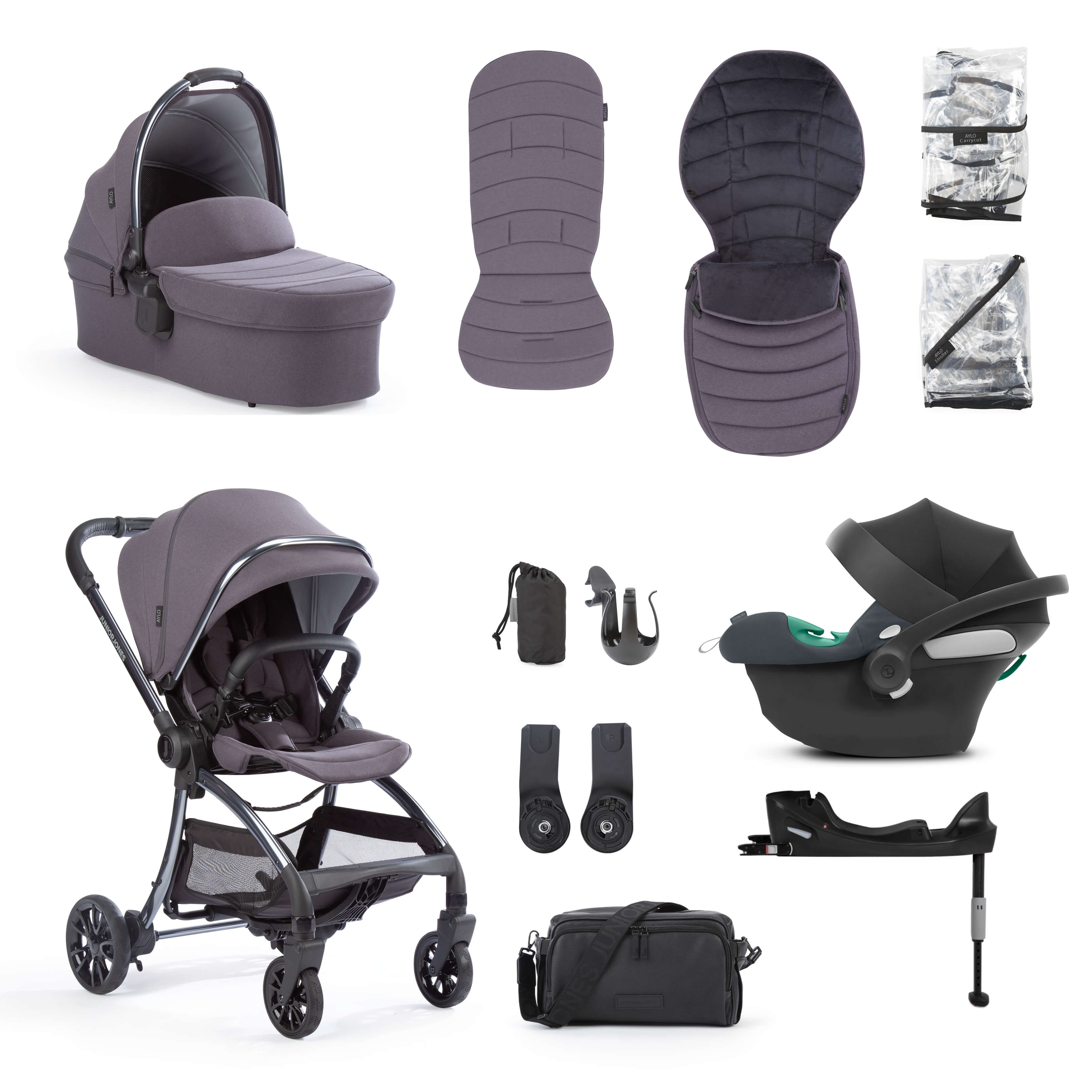 Aylo Dark Slate 12pc Travel System inc Cybex Steel Grey Car Seat
