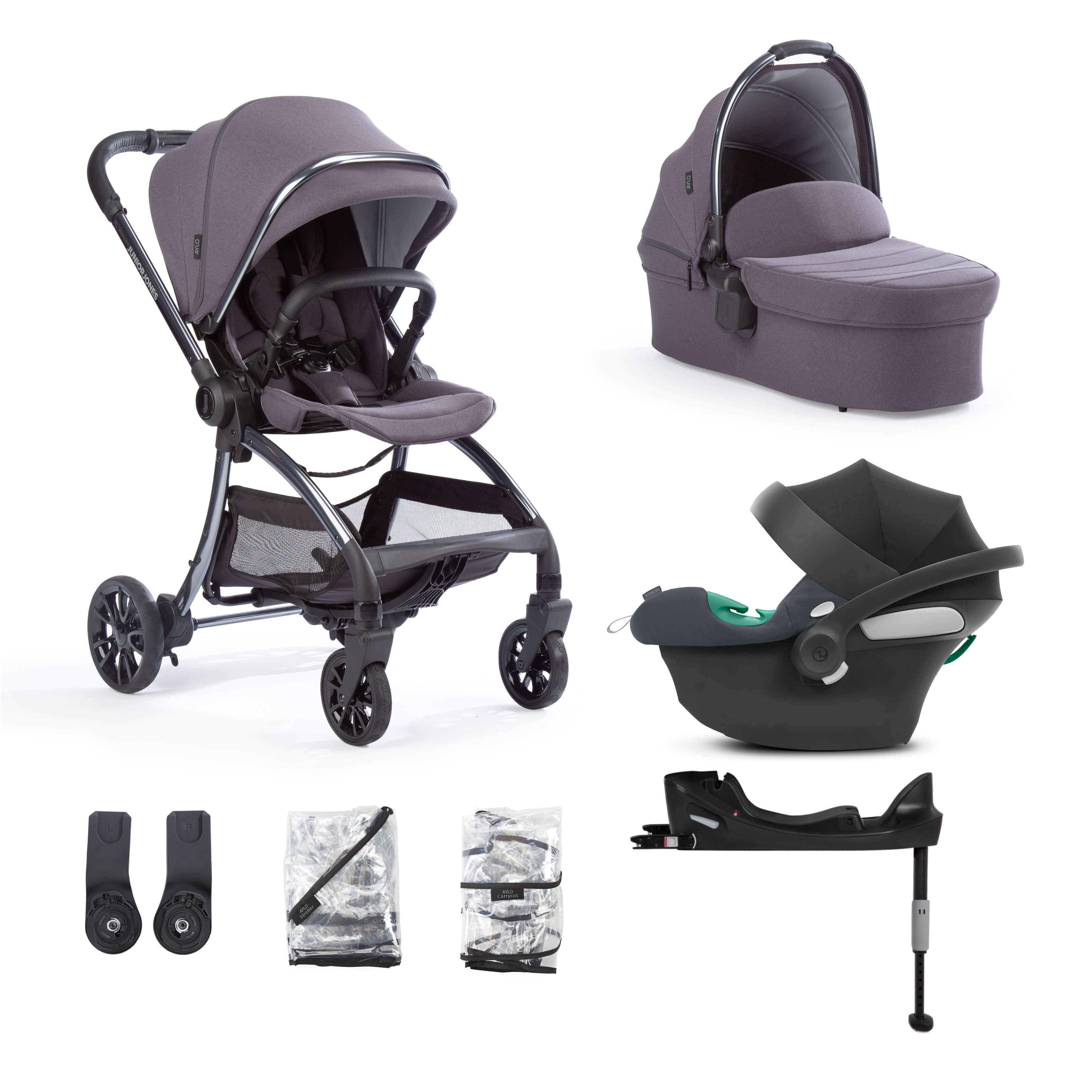 Aylo Dark Slate 7pc Travel System inc Cybex Steel Grey Car Seat