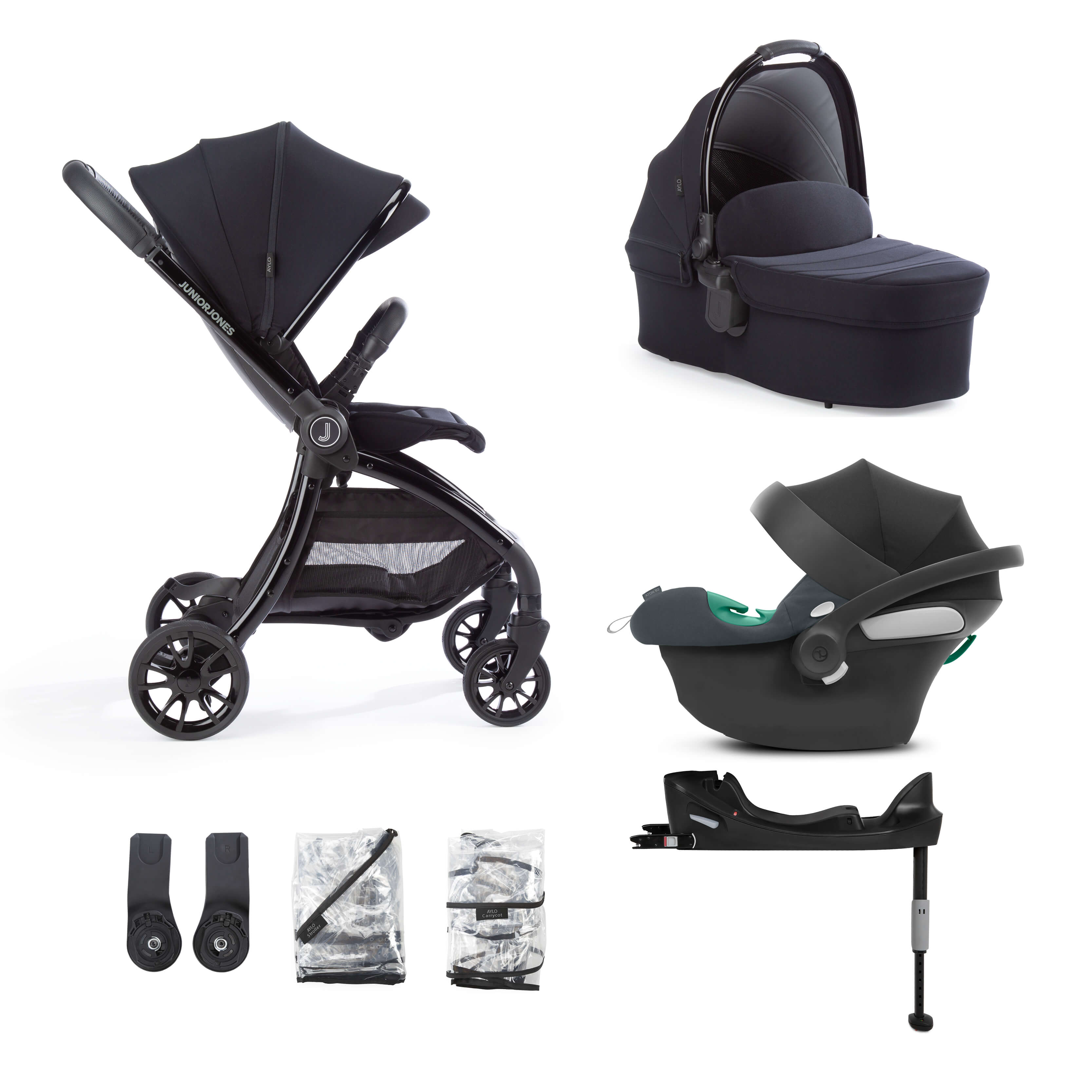 Aylo Rich Black 7pc Travel System inc Cybex Steel Grey Car Seat