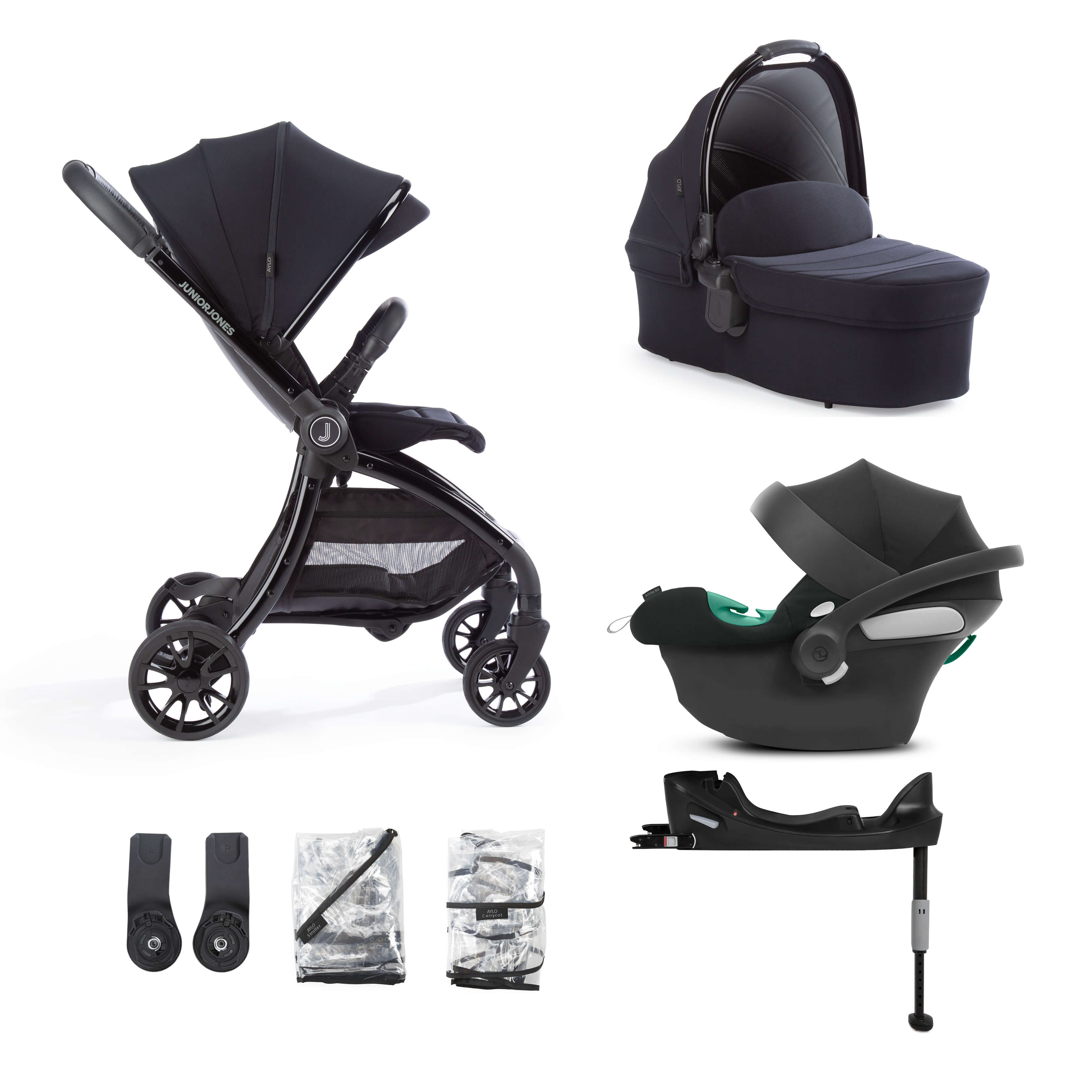 cybex junior Aylo Rich Black 7pc Travel System inc Cybex Volcano Black Car Seat – Junior Jones