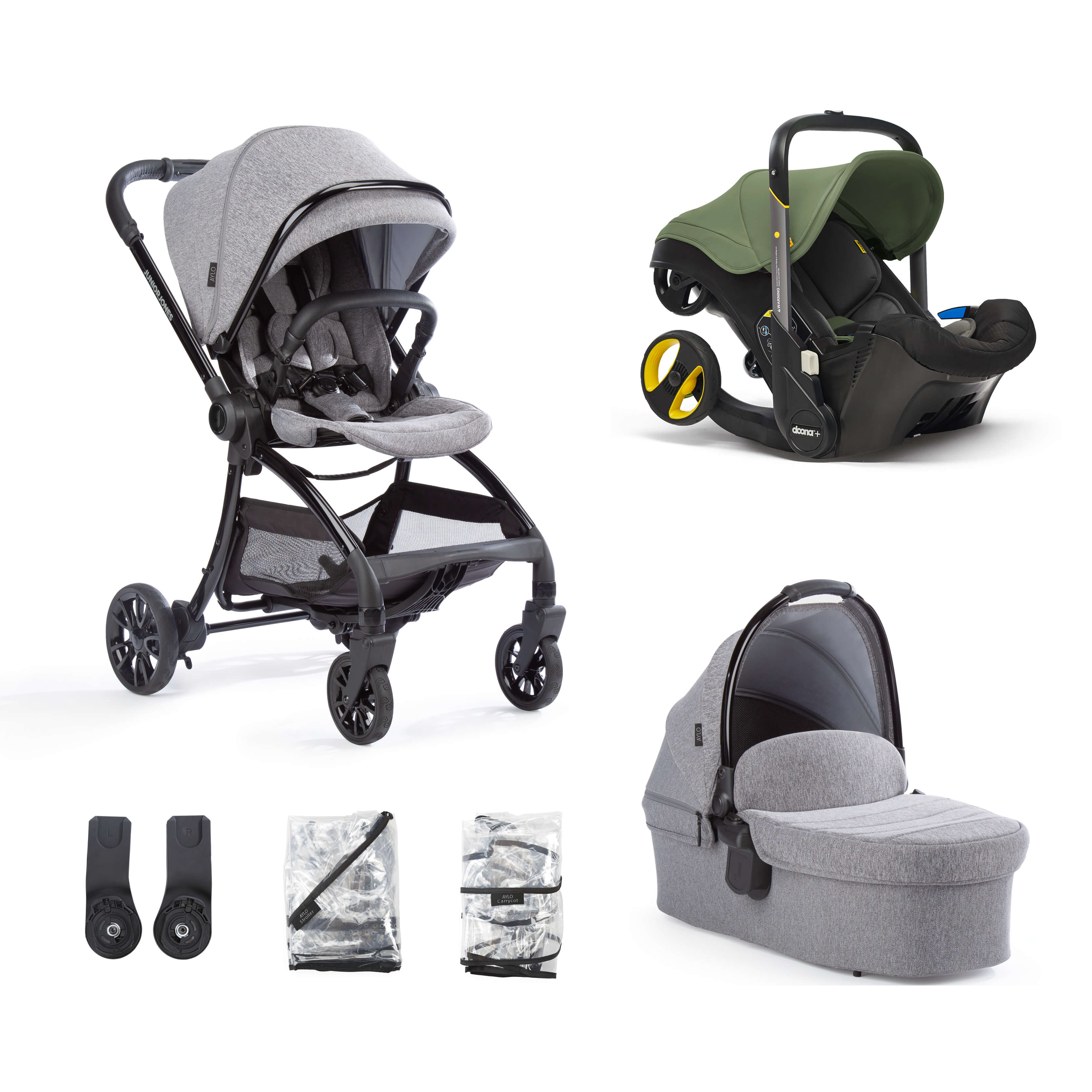 Aylo Grey Marl 6pc Travel System inc Doona Desert Green Car Seat