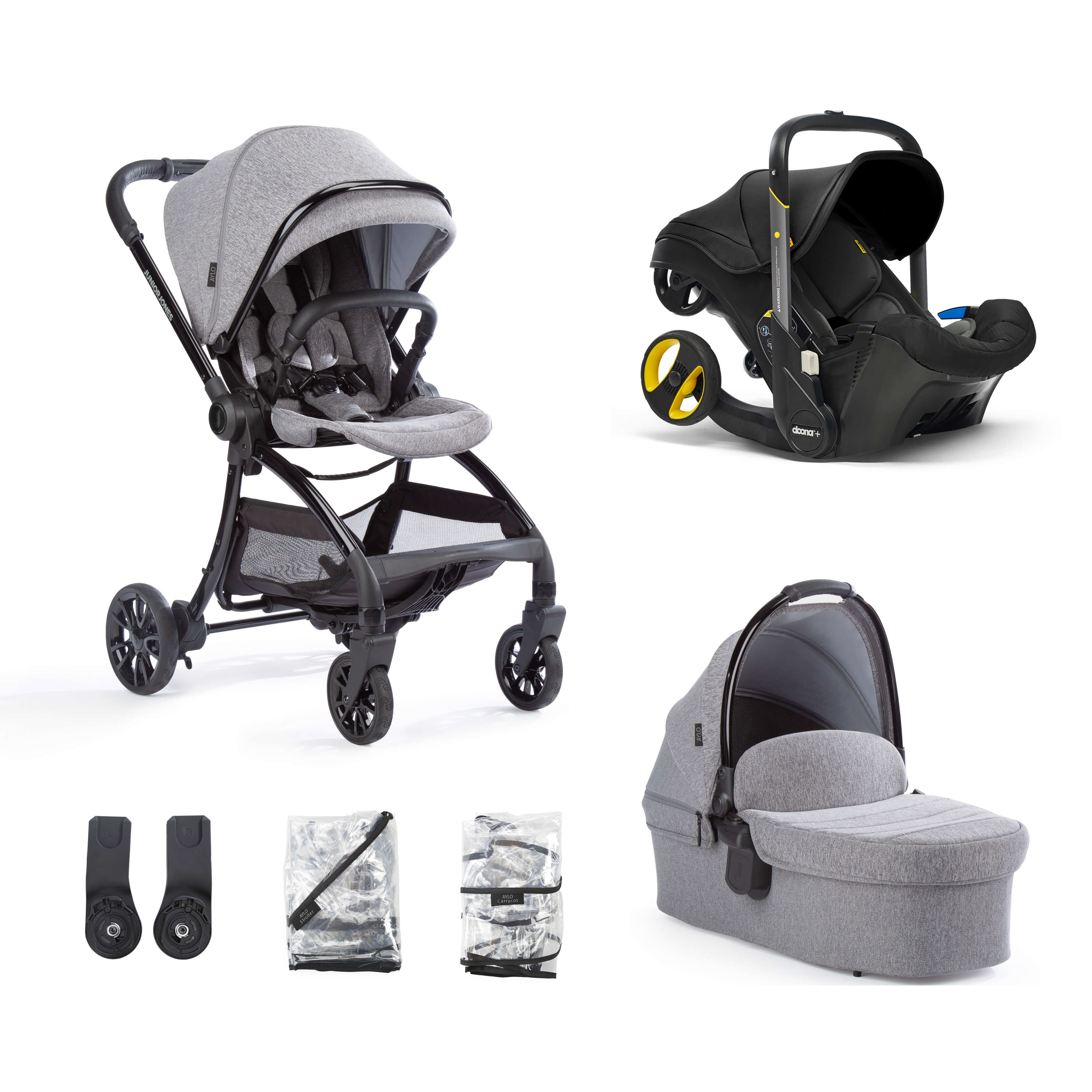 doona stroller bundle Aylo Grey Marl 6pc Travel System inc Doona Nitro Black Car Seat – Junior Jones