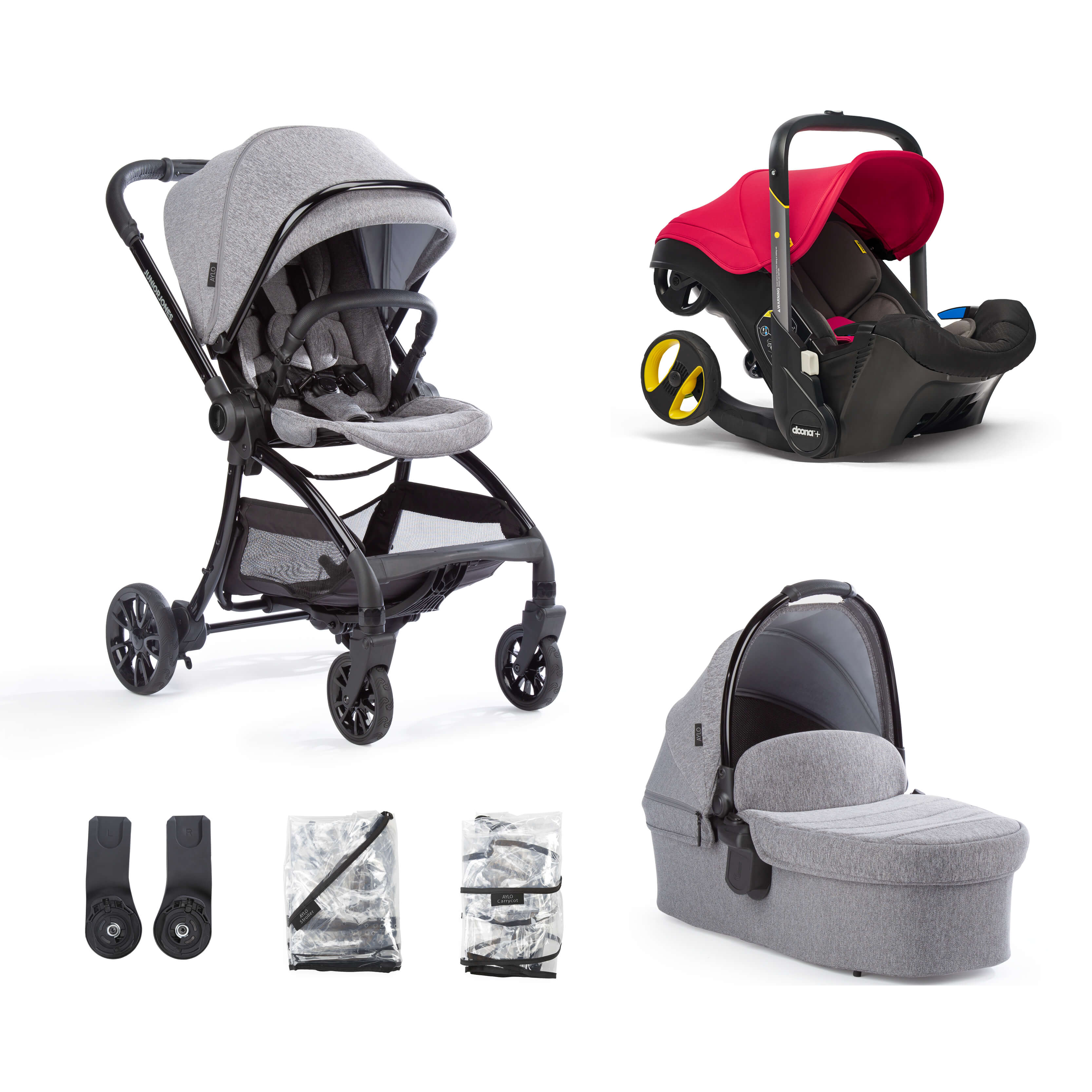 Aylo Grey Marl 6pc Travel System inc Doona Flame Red Car Seat