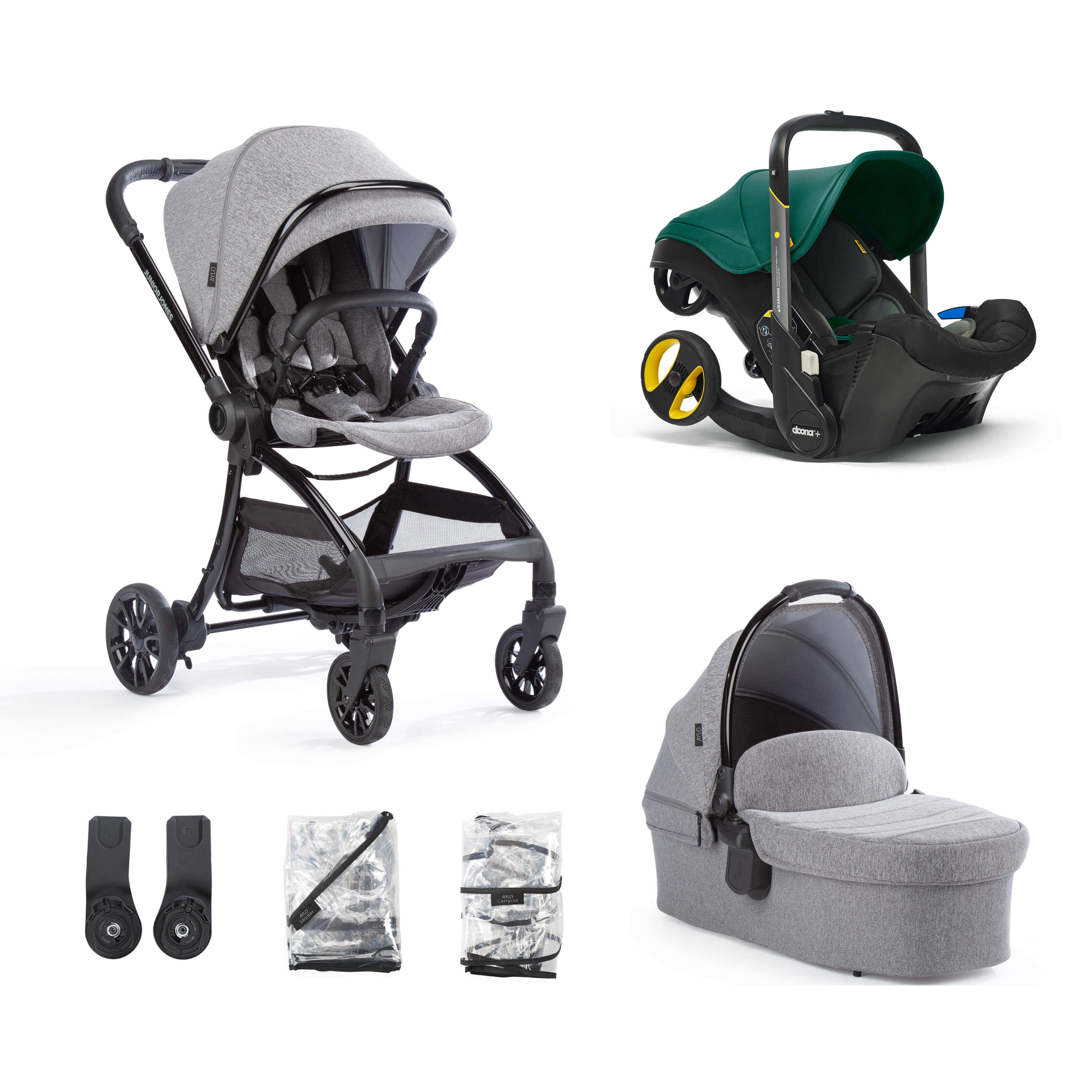 doona plus stroller Aylo Grey Marl 6pc Travel System inc Doona Racing Green Car Seat – Junior Jones