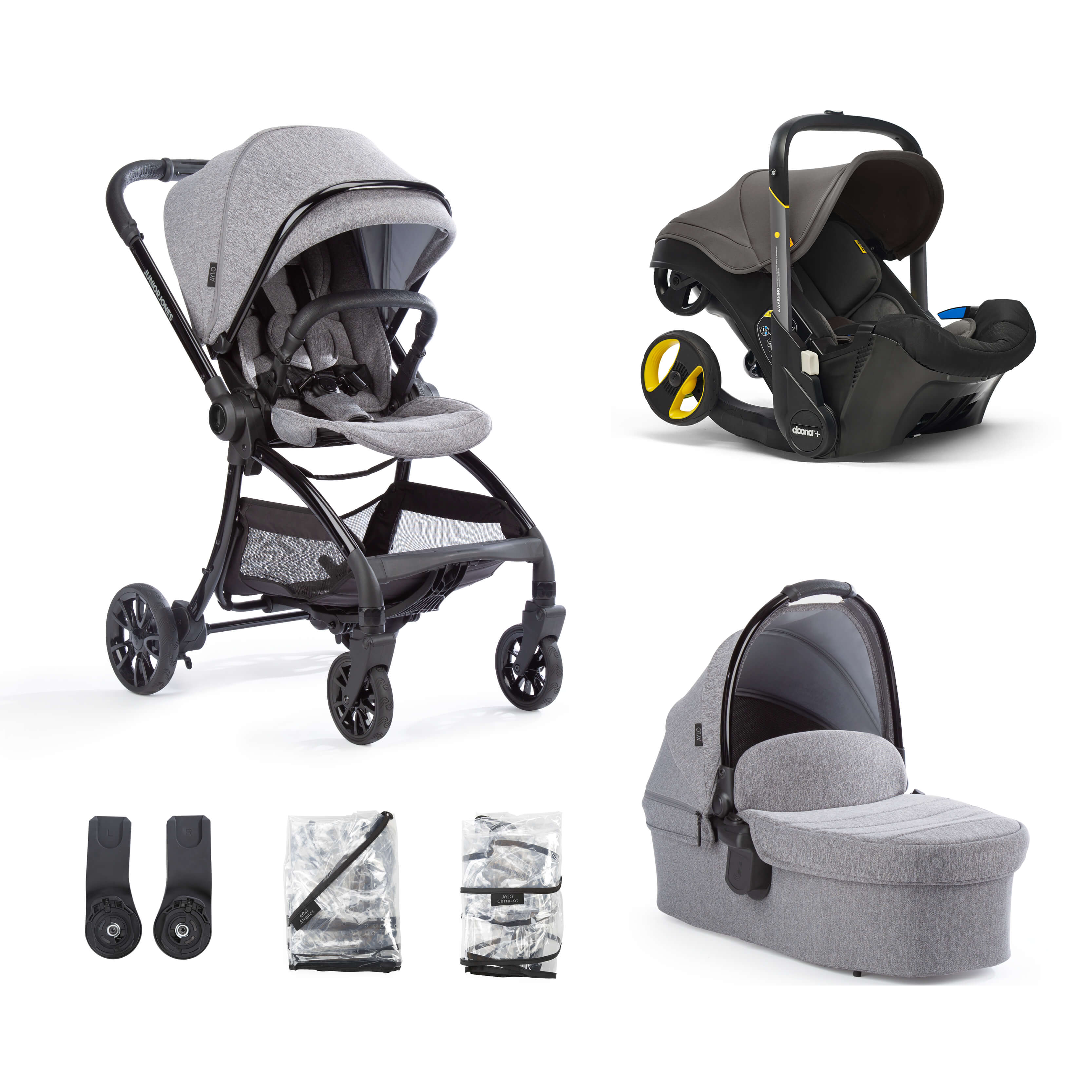 doona stroller gray Aylo Grey Marl 6pc Travel System inc Doona Urban Grey Car Seat – Junior Jones