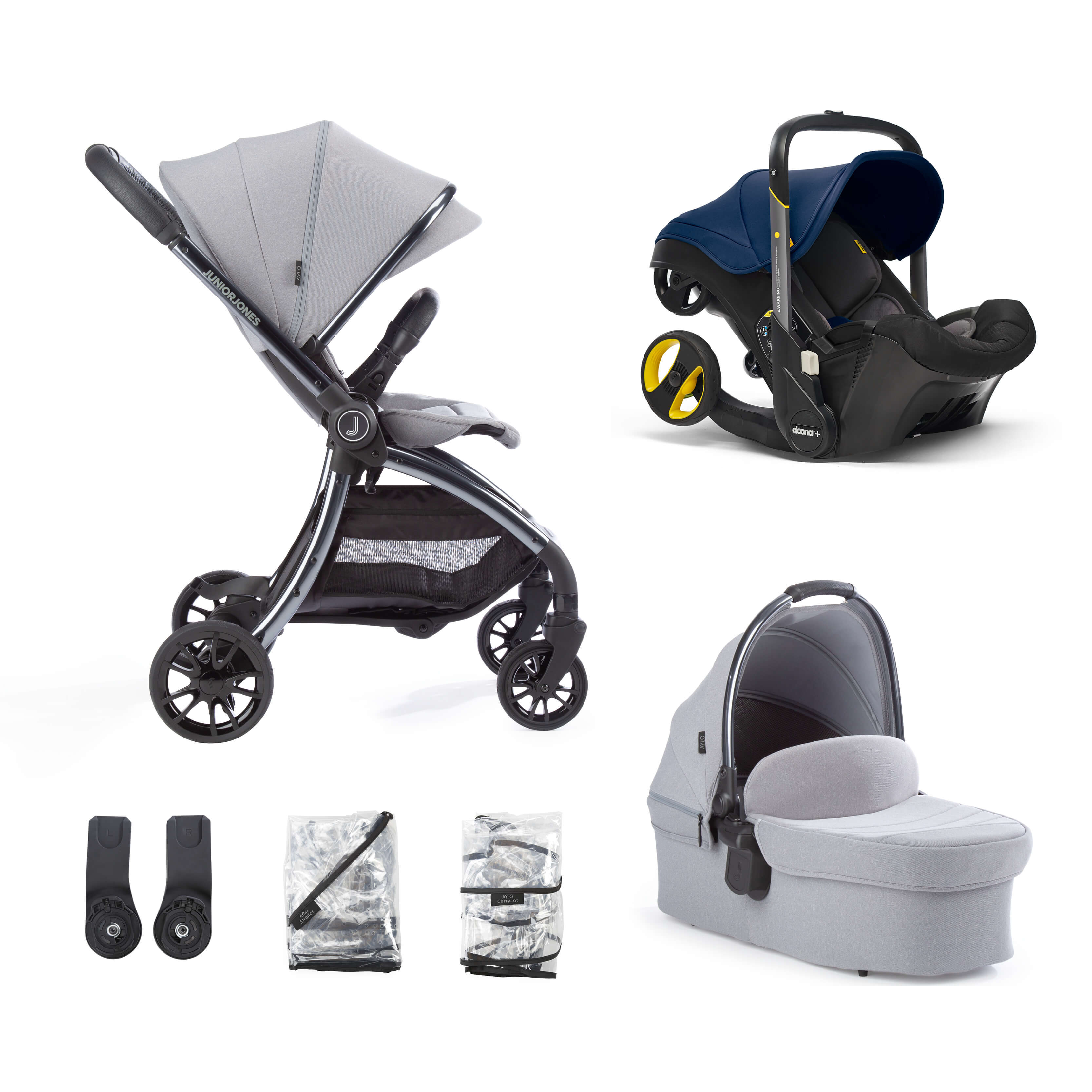 doona blue stroller Aylo Pebble Grey 6pc Travel System inc Doona Royal Blue Car Seat – Junior Jones